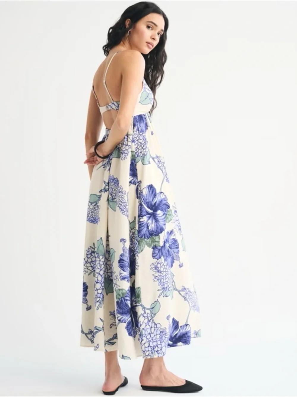Abercrombie & Fitch Cream Maxi Dress with Blue Floral Print